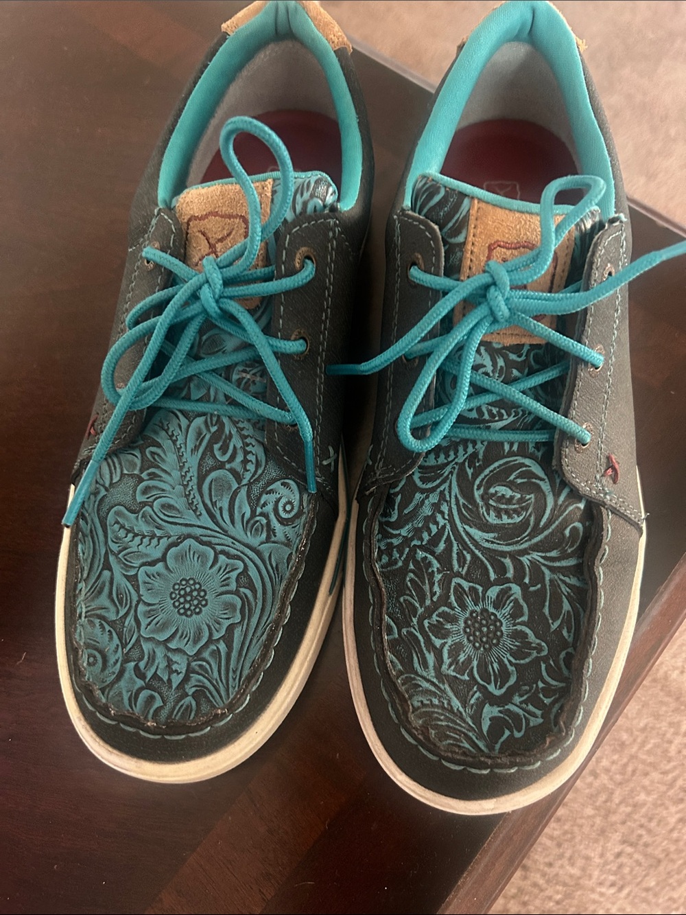 Twisted Kids Teal & Black Floral Lace-Up Sneakers